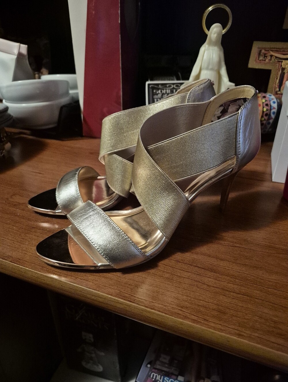 Ted Baker Metallic Gold Crisscross Heeled Sandals
